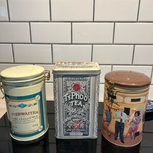 Overwaitea and Typhoo Tea Storage and Tim Hortons  Tins - Cream, Silver, Brown